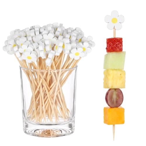 100 Pcs Daisy Floral Cocktail Picks for Fruit & Party Decor