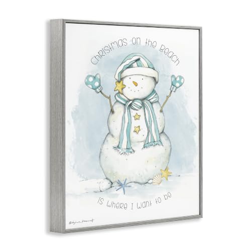 Christmas Beach Snowman Framed Giclée Print, 16 x 20 - Gray Farmhouse Frame (Variation: Christmas Snowman Beach / Grey / 20"L x 16"W)
