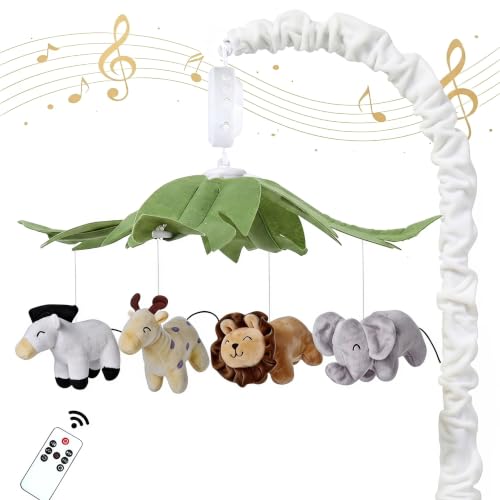 Baby Crib Mobile with Music and Plush Characters for Nursery