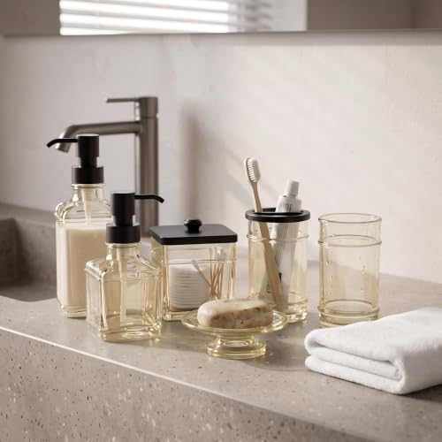 Glass Bathroom Accessories Set - 6-Piece Pale Champagne Glassware