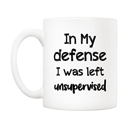 Funny Coffee Mug for Work - Left Unsupervised 11 Oz White Ceramic Gift for Men Women Dad Boss Coworker