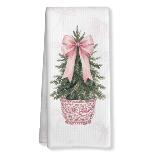 Christmas Kitchen Towels with Pink Bow and Tree Design - Multi 0367