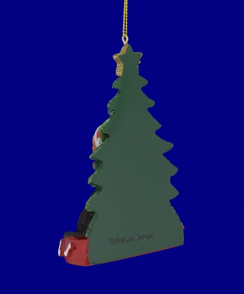 Yorkshire Terrier With Christmas Tree Ornament, Resin For Personalization