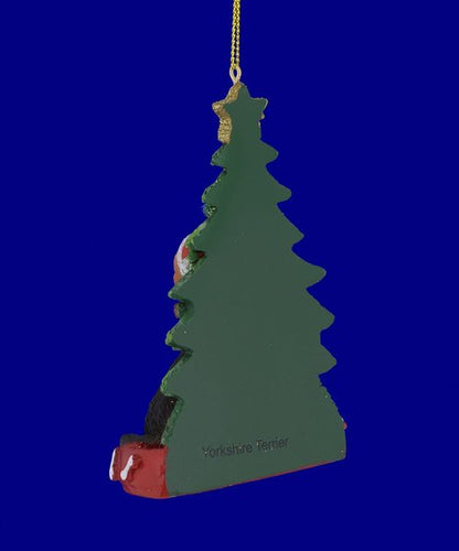 Yorkshire Terrier With Christmas Tree Ornament, Resin For Personalization