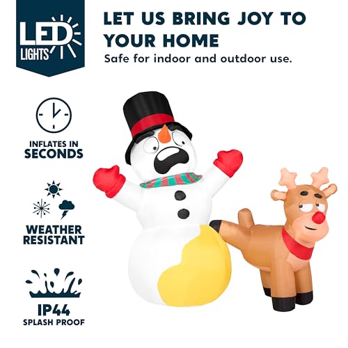 6 FT Christmas Inflatable Reindeer Peeing on Snowman with LED Lights Outdoor Decor