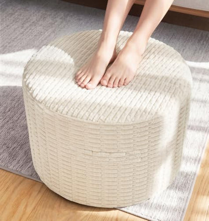 Small Beige Memory Foam Filled Ottoman Pouf - 18 Inch Diameter
