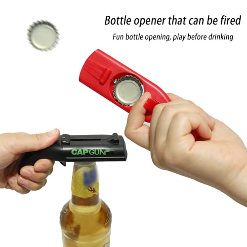 Cap Gun Bottle Opener with Shooting Fun - Grey-Red 2-Pack Novelty Gadget