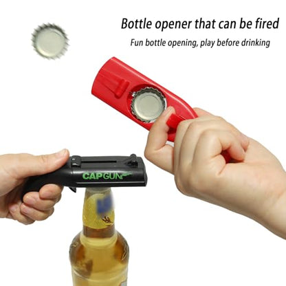 Cap Gun Bottle Opener with Shooting Fun - Grey-Red 2-Pack Novelty Gadget