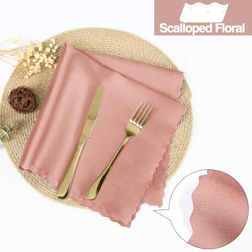 20x20 Inch Rose Gold Satin Napkins - Set of 100 with Scalloped Edges