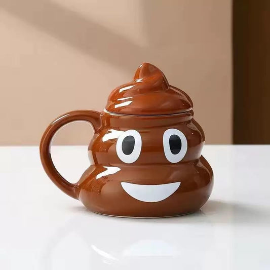 Rundream Poop Emoji Coffee Mug Poop Mug Coffee, Brown Poop Shaped Ceramic Cup, Funny Cute Large Mugs Gifts For Men Women（450ML）