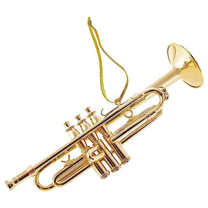 Gold Brass Trumpet Ornament for Christmas Tree & Music Decor