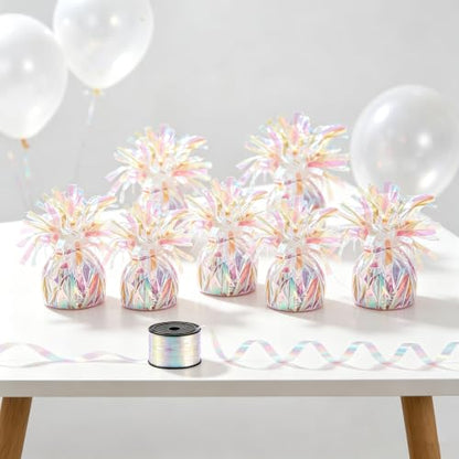 6 Pack Iridescent Metallic Balloon Weights with Curling Ribbon - Party Decorations