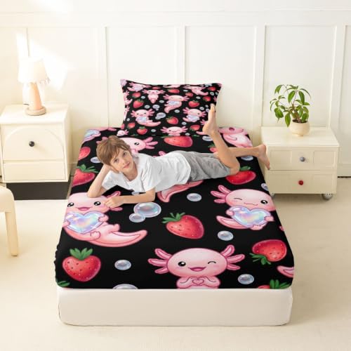 Kids Twin Bed Sheets Set with Deep Pockets - Black Pink Red - 3Pcs