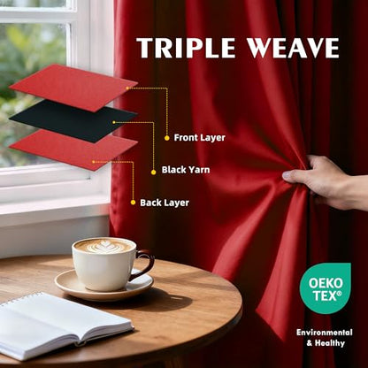 2-Panels Christmas Red Room Darkening Curtains - 52W x 72L, Pack of 2