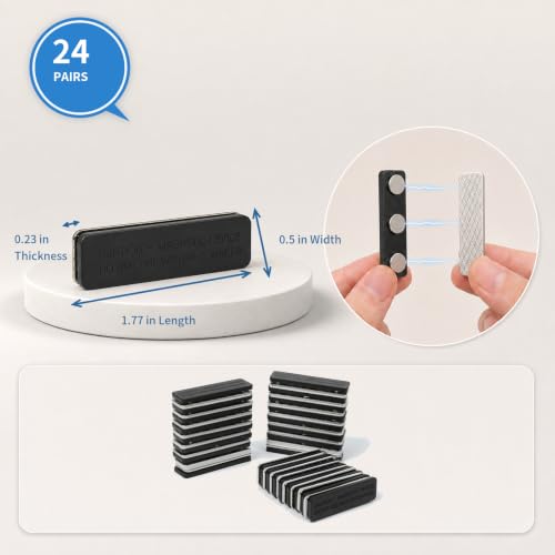 Self-Adhesive Magnetic Curtain Magnets with Strong Metal Clips - 24 Pairs - Black