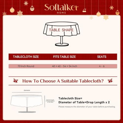 Softalker Christmas Plaid Round Tablecloth 70 Inch - Red Checkered, Flower Variation