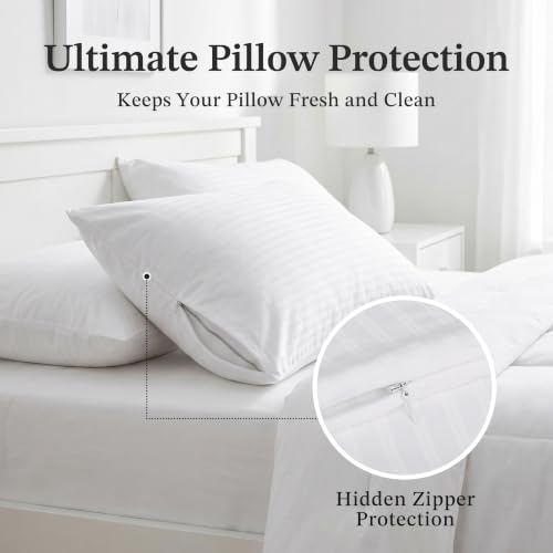 100% Cotton Pillow Protectors with Zipper - 1 Pack, Body Size, Hotel-Grade
