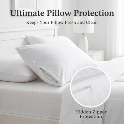 100% Cotton Pillow Protectors with Zipper - 1 Pack, Body Size, Hotel-Grade