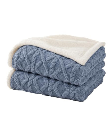 Reversible Sherpa Fleece Blanket for Bed - Blue, Twin 71x79 Inches - Heavyweight Warmth