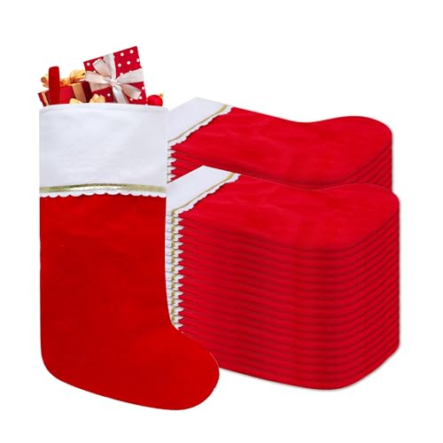 Red & White Felt Christmas Stockings 19 Inches - 36 Pack with Gold Trim, Holiday Decor