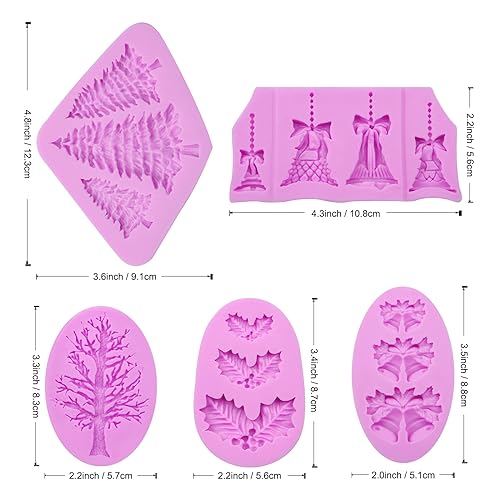 Christmas Pine Tree Silicone Mold with Bells - Winter Clover Variation