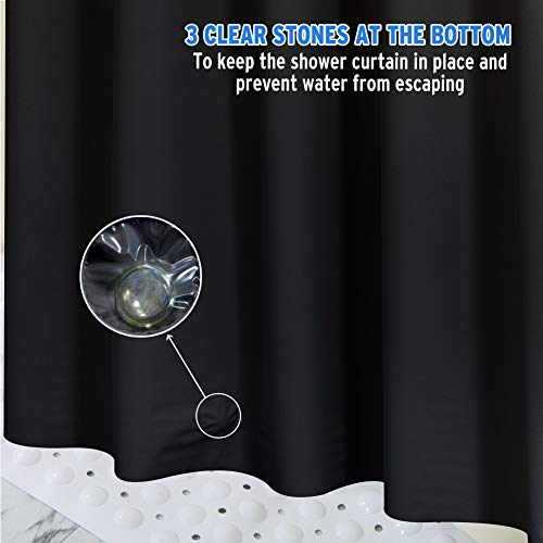 AmazerBath Plastic Shower Curtain, 72 x 84 Inches PEVA Shower Curtain with Heavy Duty Clear Stones and Grommet Holes, Waterproof Thick Bathroom Plastic Shower Curtains-Black