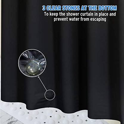 AmazerBath Plastic Shower Curtain, 72 x 84 Inches PEVA Shower Curtain with Heavy Duty Clear Stones and Grommet Holes, Waterproof Thick Bathroom Plastic Shower Curtains-Black