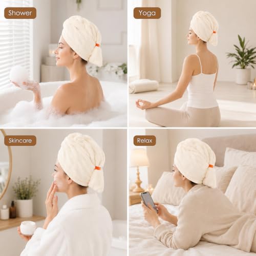 Microfiber Hair Drying Towel 2 Pack Large Beige Hair Towels for Women