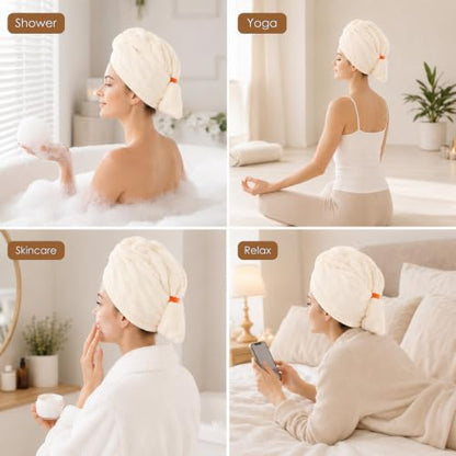 Microfiber Hair Drying Towel 2 Pack Large Beige Hair Towels for Women