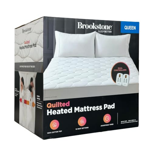 Cotton Heated Mattress Pad Queen Size with 10 Heat Settings - White