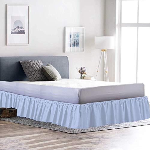 100% Cotton 600 Thread Count 1 Piece Dust Ruffle Bed Skirt 12" Drop Dust Ruffle with Platform, Gathered Styling (Twin Size, Light Blue)