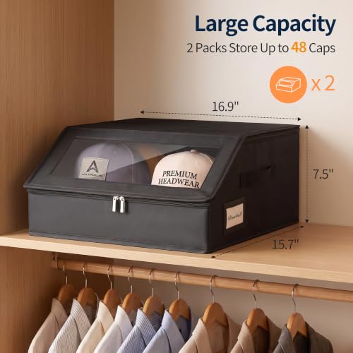 Yecaye 2-Pack Hat Storage Box for Baseball Caps, Holds Up to 48 Hats