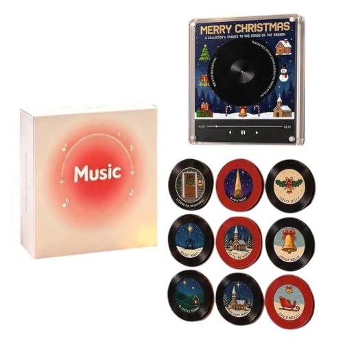 Magnetic Fridge Vinyl Music Box E - Personalized Audio Keepsake, Retro LED Decor