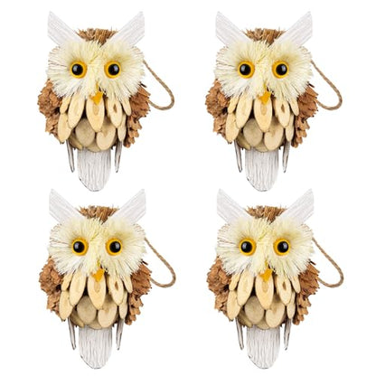 Woodland Christmas Owl Ornaments Set - Handmade Rustic Wooden Decor for Trees