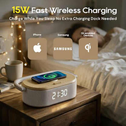 White Noise Sound Machine with Alarm Clock & Wireless Charger - Smart Control & 40 Ambient Sounds