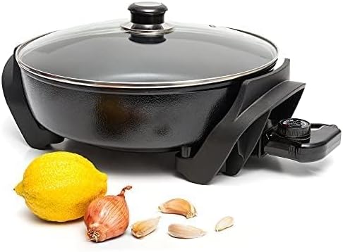 Moss & Stone Electric Skillet - 12-Inch Nonstick Frying Pan with Vented Lid & Adjustable Temperature Control