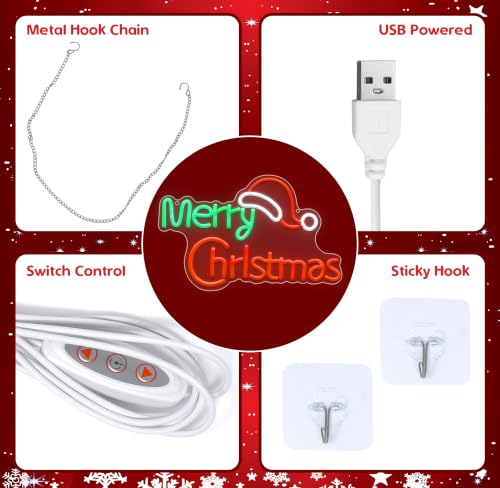 LED Neon Sign Christmas Wall Light with Santa Hat - USB Powered Decor
