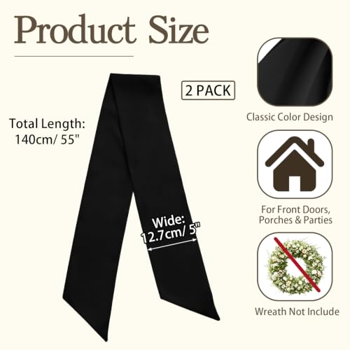 Black Wreath Sash for Front Door - 2 Pcs Embroidery Blank Polyester Twill