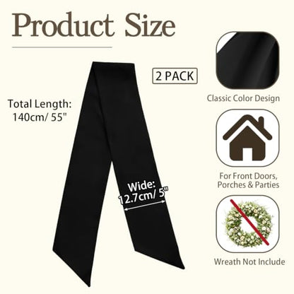 Black Wreath Sash for Front Door - 2 Pcs Embroidery Blank Polyester Twill