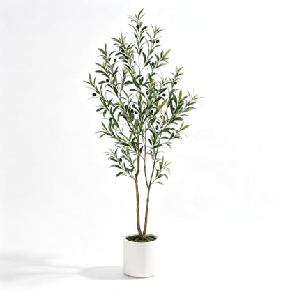 Artificial Olive Tree 5FT with White Planter - Faux Indoor Plant, Green