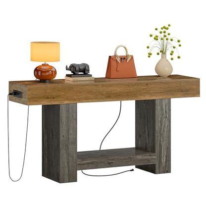 Narrow Farmhouse Entryway Table with RGB Smart Lights & Charging Station