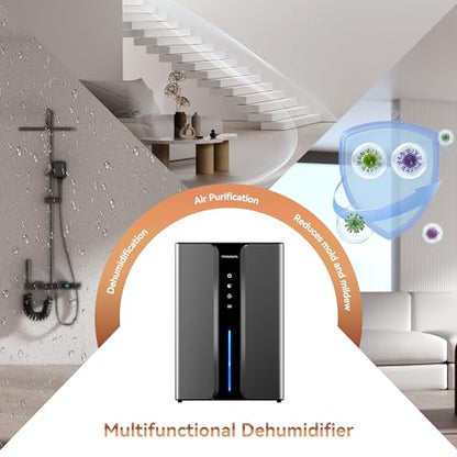 Gray Home Dehumidifier with Drain Hose & Reusable Air Filter - Portable