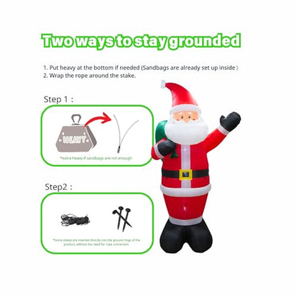 12Ft Inflatable Santa Christmas Yard Decoration with LED Lights Outdoor Holiday Decor