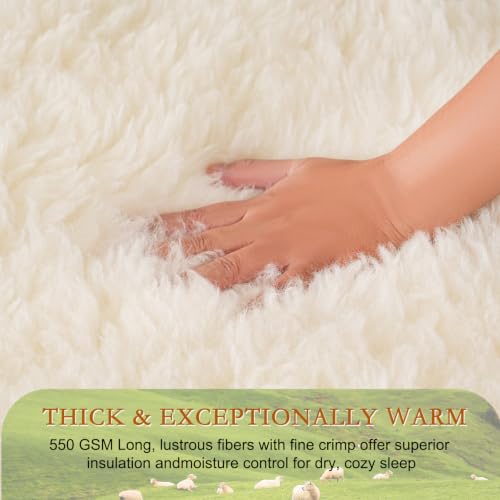White Wool Mattress Pad Queen with Merino Fleece and Cotton Reversible Surface