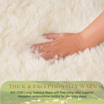 White Wool Mattress Pad Queen with Merino Fleece and Cotton Reversible Surface