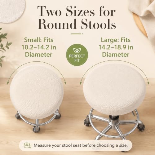 Beige Elastic Linen Textured Round Bar Stool Cover - Fits 10-14 Inches (S)
