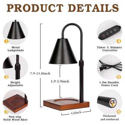Funistree Black Candle Warmer Lamp with Timer & Dimmable Light - Mothers Day Gift