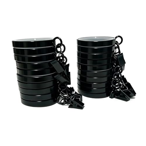 Black Curtain Clip Rings with Eyelets - Heavy Duty 1-5/8 Inch, Quiet Nylon Inserts