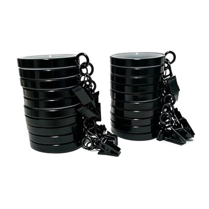 Black Curtain Clip Rings with Eyelets - Heavy Duty 1-5/8 Inch, Quiet Nylon Inserts