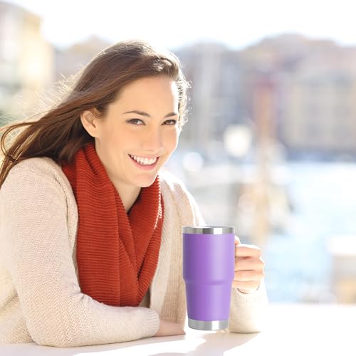 Purple 20oz Stainless Steel Insulated Travel Mug with Handle - Bulk 12 Pack